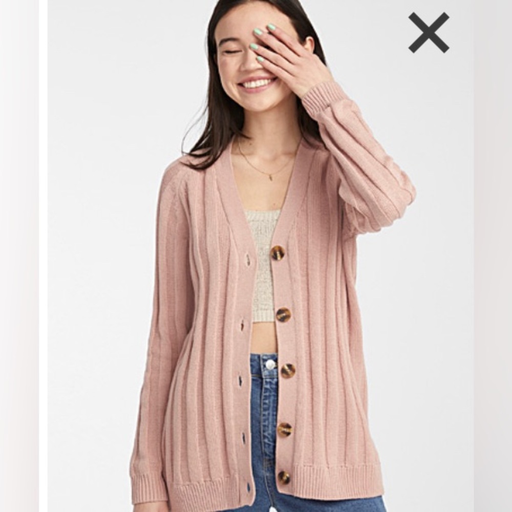 Twik pink organic cotton ribbed cardigan- small
